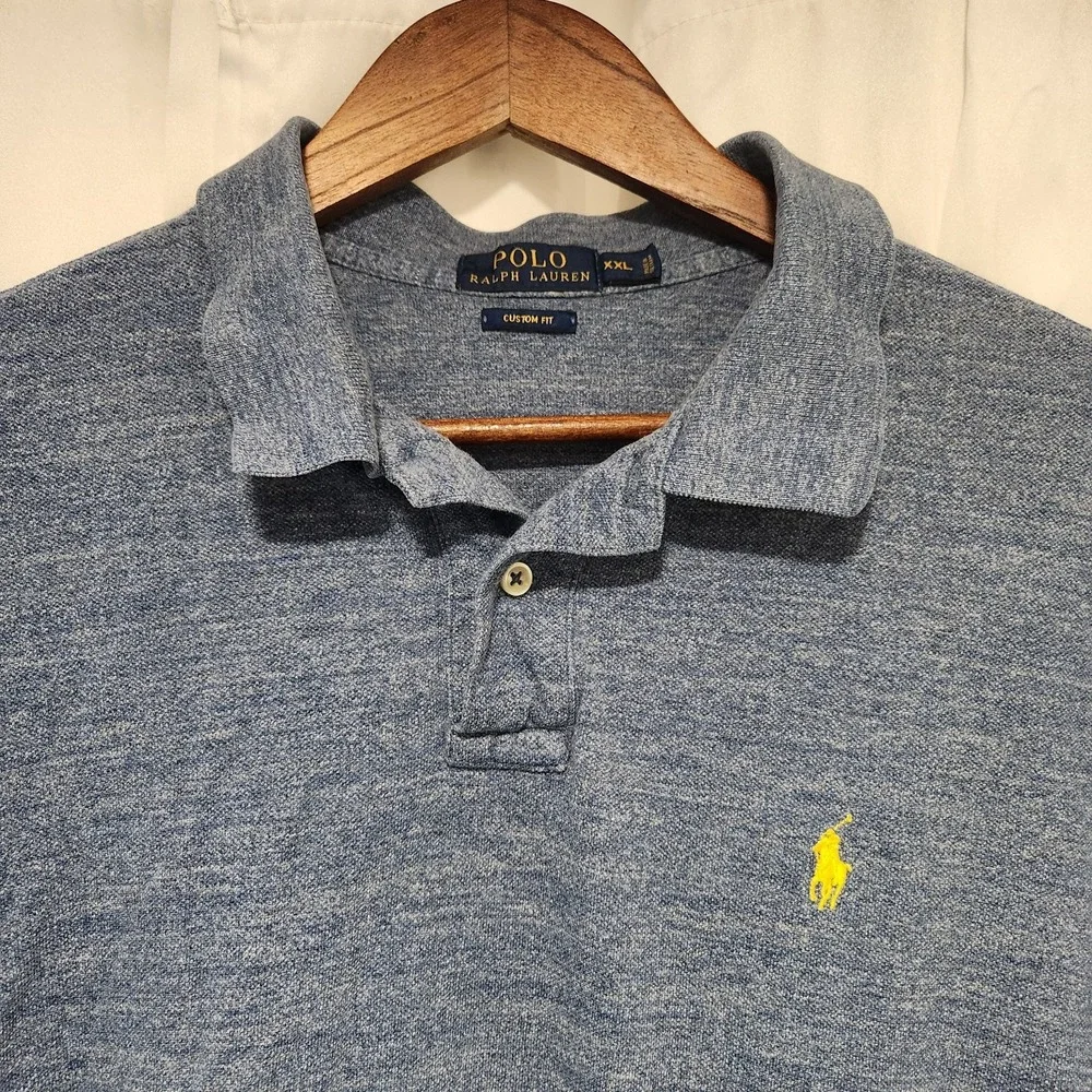 Polo Ralph Lauren‎ Men's Custom Fit Polo Heather Blue Size XXL Yellow Pony